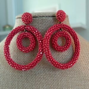 J. Crew Vibrant Pink Beaded Hoop Earrings
